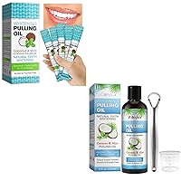 Coconut Oil Pulling for Teeth and Gums(8 Fl.0z), Alcohol-Free,Natural Coconut & Mint Oil Pulling Mouthwash with Tongue Scraper, Pulling Oil for Oral Hygiene, Fresh Breath, Teeth Whitening(237ML)
