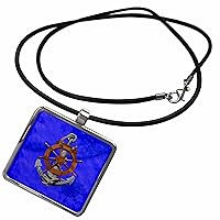 3dRose A vintage ship anchor and helm on a nautical sailing... - Necklace With Pendant (ncl_351340)