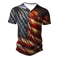 Mens 4th of July 1776 Henley Shirt Funny Stars Stripes Patriotic Golf T-Shirts American Flag Print Short Sleeve Tops