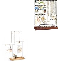 Jewelry Holder Organizer Earring Organizer Bundle with 3 Tier Height Adjustable Necklace Holder
