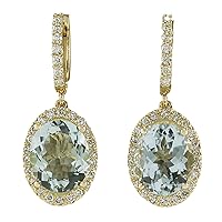 8.93 Carat Natural Blue Aquamarine and Diamond (F-G Color, VS1-VS2 Clarity) 14K Yellow Gold Luxury Drop Earrings for Women Exclusively Handcrafted in USA
