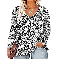 RITERA Plus Size Tops for Women V Neck Long Sleeve Winter Shirts Oversized Casual Tunic