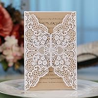 FOMTOR Laser Cut Invitations Kit 40 Packs Laser Cut Wedding Invitations with Envelopes and Inside Cards for Wedding,Birthday Parties,Baby Shower, Graduation (White)