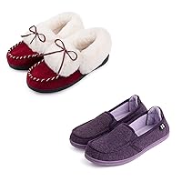 RockDove Set of 2 Pairs - US Size 8, Women's Trapper Moc (Burgundy) Women's Two-Tone Hoodback Slipper with Removable Insole (Eggplant)