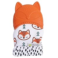 Silicone Teething Mitt - Soothing Infant Teething Mitten with Adjustable Strap, Crinkle Sound & Textured Silicone to Soothe Sore & Swollen Gums - Baby Teething Toy For 3 Mos & Up, Fox