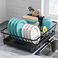 Dish Drying Rack - Stainless Steel Dish Rack with Drainboard for Kitchen Counter and Sink, 12.0''W x 15.6''L, Black