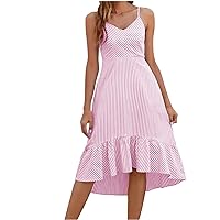 Sundresses for Women Women's Summer Women's Suspender Backless Sexy Lace Up Striped Dress