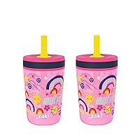 Zak Designs Kelso 15 oz Tumbler Set, (Starpower) Non-BPA Leak-Proof Screw-On Lid with Straw Made of Durable Plastic and Silicone, Perfect Baby Cup Bundle for Kids (2pc Set)