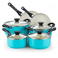 Cook N Home 10-Piece Ceramic Nonstick Cookware Set - Pots, Pans, Dutch Oven, Saucepans, Frying Pans and Lids - Turquoise