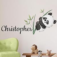 Custom Name Panda Bamboo Wall Decals | Panda Decorations for Kids | Room Decorations for Boy & Girl | Nursery Wall Decor | Panda Party Decorations (Wide 22