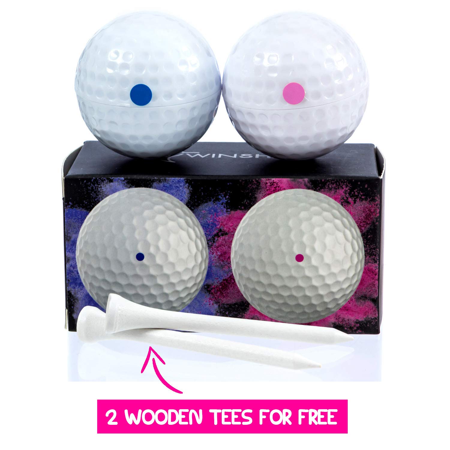Gender Reveal Golf Balls Exploding Golf Ball Set (1 Pink + 1 Blue + 2 Wooden Tees per Pack) Girl or Boy Baby Reveal Ideas | Announcement Party Themed Gender Reveal Decorations Powder Explosion