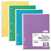 Mead Spiral Notebook, 4 Pack, 1-Subject, Wide Ruled Paper, 7-1/2