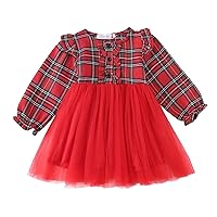 Toddler Kids Baby Girls Clothes Christmas Dresses Ruffle Red Plaid Mesh Tulle Dress Xmas Outfits Fall Girls Long