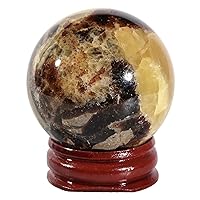 TUMBEELLUWA Natural Crystal Sphere with Wooden Stand Septarian Dragon Stone Feng Shui Display for Witchcraft Divination Decoration, 1.18-1.57