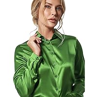 Women's Blouse Satin Silk Shirts, Casual Loose Long Sleeve for Office Work, Corporate Outfit Clothes