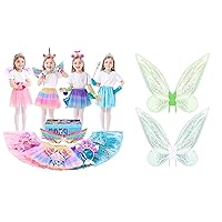 Little Girls Dress Up Costume Set and One Pair of Fairy Wings for Girls Teenagers