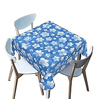 Flower Pattern Tablecloth Square,Watercolor Theme,Waterproof/Spill Proof/Stain Resistant/Wrinkle Free/Oil Proof Table Cover,for Dining Table, Buffet Parties and Camping（Blue，52 x 52 Inch）