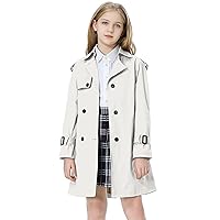 Betusline Little Girls Single Breasted Trench Coat Dress Outerwear, 2-12 Years