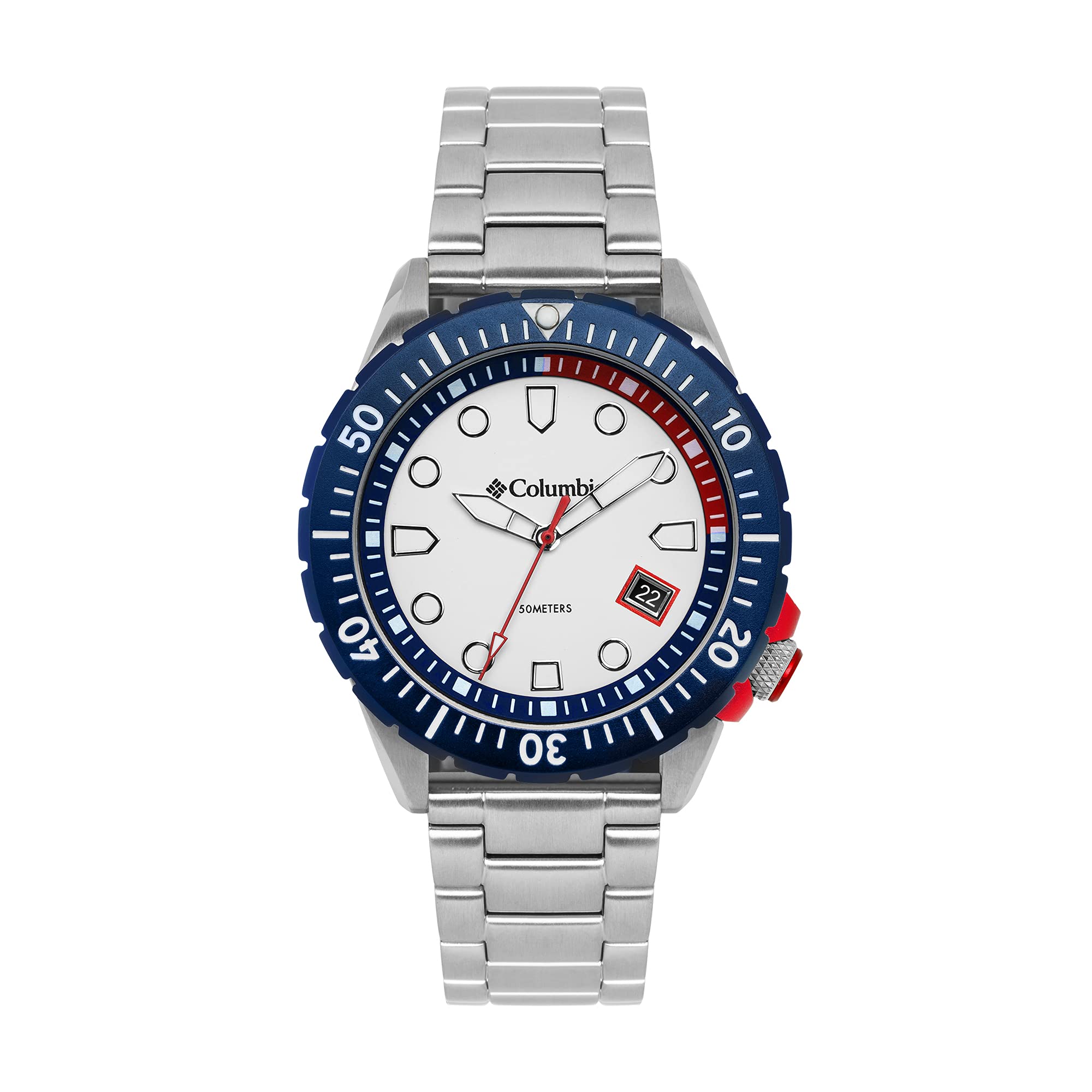 Columbia Timings Pacific Outlander White and Blue 3-Hand Date with Stainless Steel Bracelet
