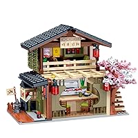 Japanese Restaurant Street View Building Set, Cherry Blossom Japan House Toy, MOC Creative Model Kit, Ideas Gift for 6 7 8 9 10 11 12 Year Old Kids, Boys & Girls (763 Pcs)