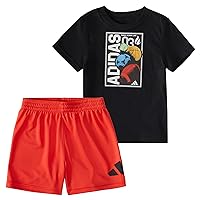 adidas baby-boys Short Sleeve T-shirt and Poly Shorts 2-piece SetTshirt Shorts Set