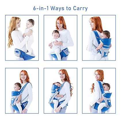 Multifunction Ergonomic 6-in-1 Baby Carrier Wrap with Detachable Hip Seat for Newborn Toddler Backpack Adjustable Size Breathable, Adapt to Infant for Breastfeeding Shopping Hiking Travelling