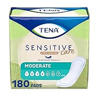 TENA Incontinence Pads, Bladder Control & Postpartum for Women, Moderate Absorbency, Long Length, Sensitive Care - 180 Count