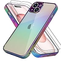 Bonoma Compatible with iPhone 15 Case 2023 Bling Laser Florescent Iridescent Crystal Luxury Case Camera Protector + 2* Screen Protector Shockproof Protective Anti-Skid Edge Cover -Purple