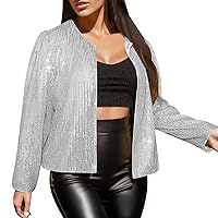 Sequin Tops for Women Casual Women's Sequin Jacket Halloween Long Sleeve Zipper Up Party Glitter Bomber Sparkly Jacket