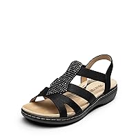 DREAM PAIRS Women's Comfortable Arch Support Dressy Flat Sandals Elastic Open Toe Walking Sandals for Summer
