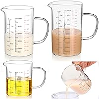 3 Pack Glass Measuring Cups with Handle and V Shaped Spout High Borosilicate Glass Beaker Measuring Glass with 3 Scales (Oz, Cup, Ml) for Kitchen Restaurant, Easy to Read, 4 Cup, 2 Cup, 1 Cup