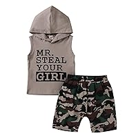 Baby Burp Clothes Girls Toddler Baby Tops Hoodie Kids Outfits Shorts Boys Set Letter Camouflage Print (Grey, 0-1 Years)