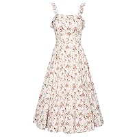Belle Poque Floral Summer Dresses for Women 2024 Midi Sun Dresses Flowy Spaghetti Strap Dress with Pockets