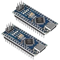 AITRIP 2pcs for Nano Board CH340/ATmega+328P Without USB Cable, Type-C Connection Compatible with Arduino Nano V3.0,Welded Module