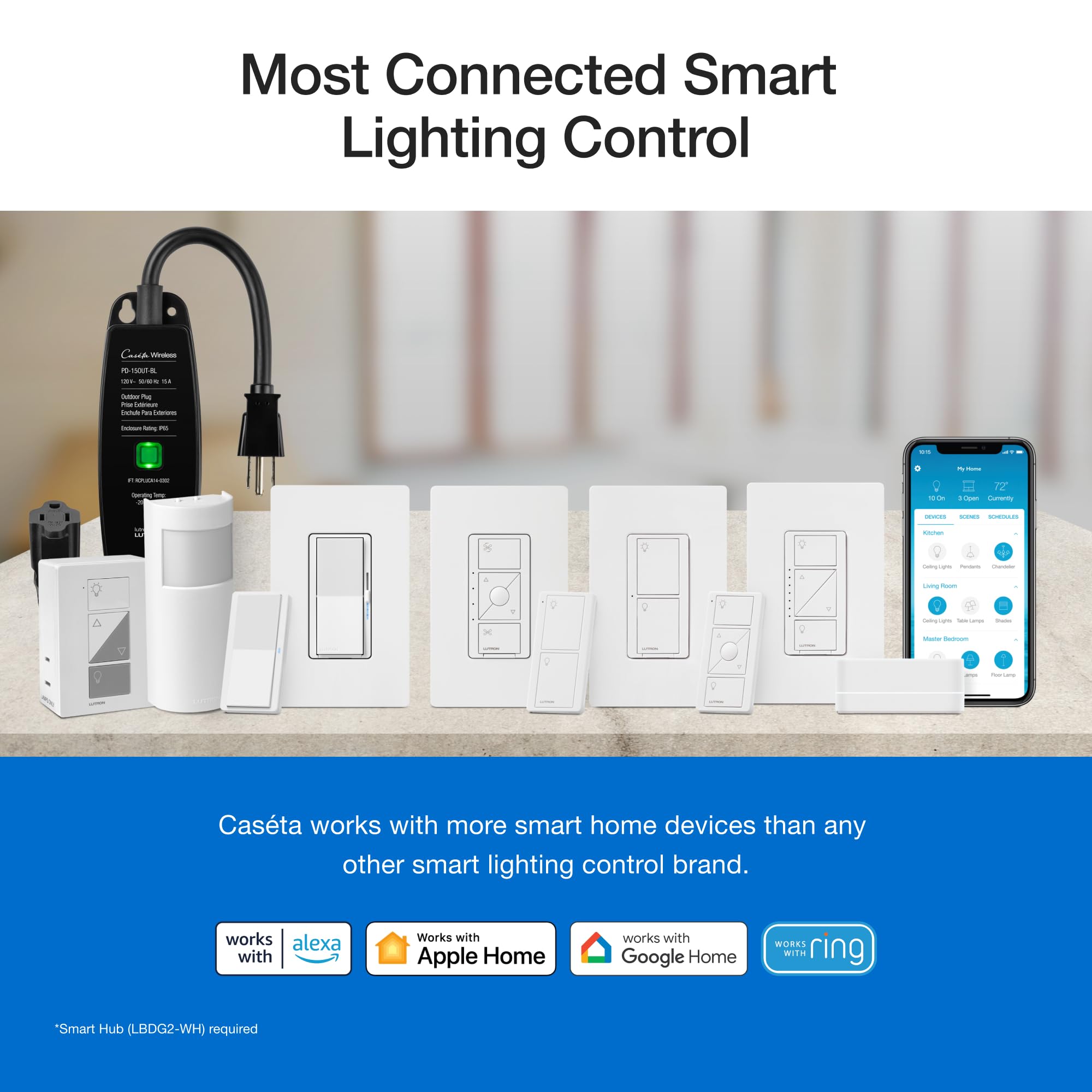 Lutron Claro Smart Switch 3-Way Kit with Pico Paddle Remote and Wire Label Stickers | Works with Alexa, Apple Home, Google Assistant (Hub Required) | Neutral Wire Required | DVRF-PKG1S-WH | White
