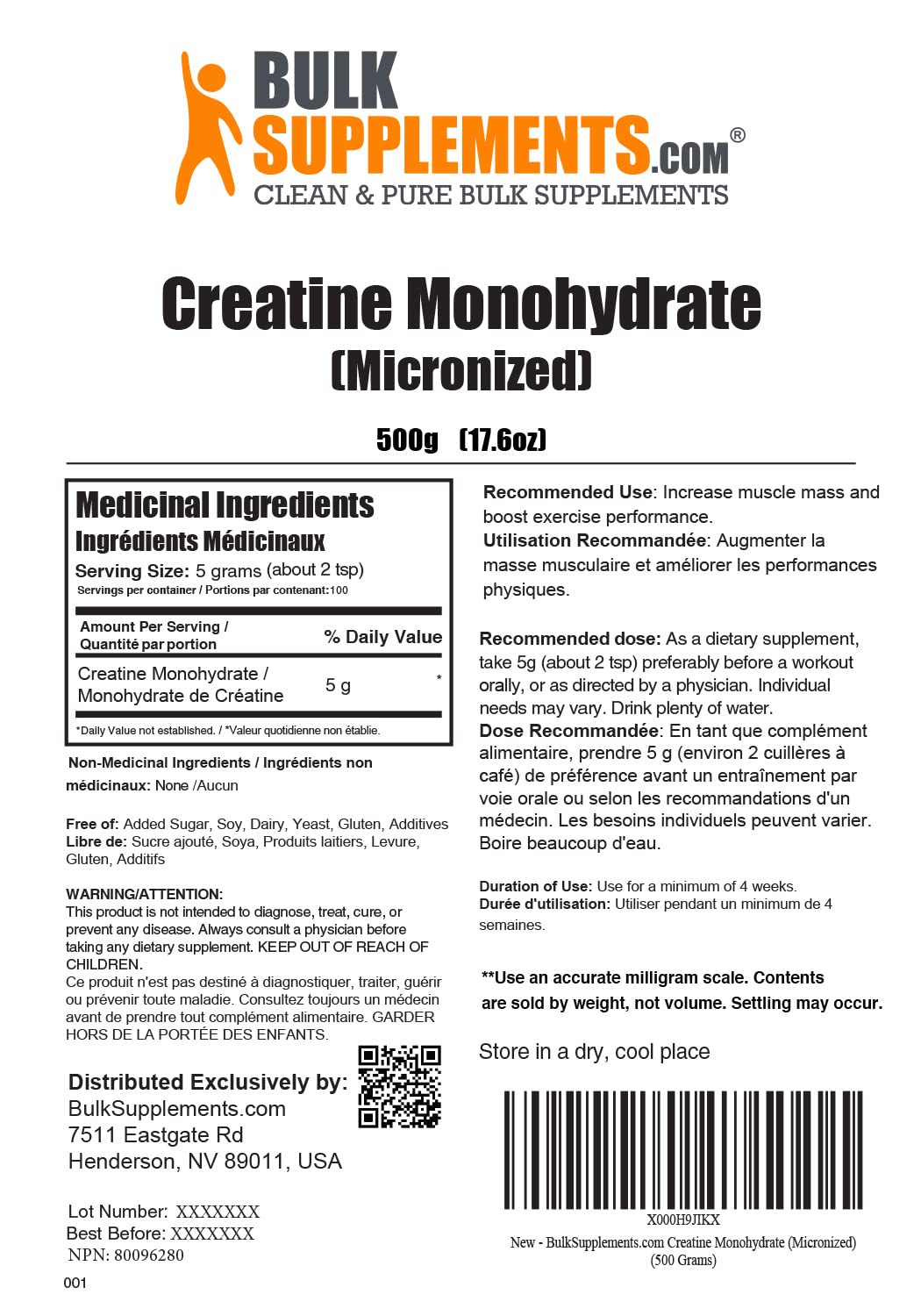BULKSUPPLEMENTS.COM Creatine Monohydrate Powder (Micronized Creatine) (500g), with L-Citrulline DL-Malate 2:1 Powder (500g), BCAA 2:1:1 Powder (500g) & L-Glutamine Powder (500g) Bundle