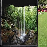 Natural Cave Frosted Window Film Privacy Film,Still Waterfall in The Forest in Northern Alabama Habitat Ecosystem Scenery Window Privacy Window Film Static Cling,Green Brown 24 x 36