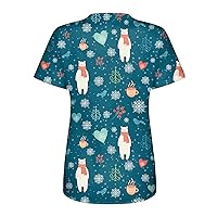 Christmas Working Uniforms for Women Floral Printed Turtle Neck T-Shirt Plus Size Short Sleeve Oversized T Shirts