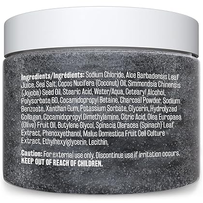 Charcoal Exfoliating Body Scrub Polish with Collagen & Stem Cell Gentle Body Exfoliator Face Scrub Bump Eraser Best Shower Scrub Skin Exfoliant Moisturize Skin Exfoliate Absorbs Nutrients by M3 Naturals