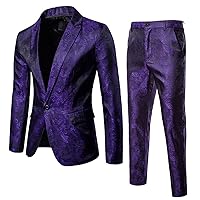 Mens 2 Piece Print Suit Floral Party Dress Jacket Slim 1 Button Blazer Pants for Tuxedo or Suit Wedding