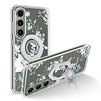 GVIEWIN Bundle - Compatible with Samsung Galaxy S23 Case (Serissa/White) + Magnetic Phone Ring Holder (Silver)
