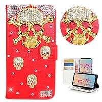 STENES Bling Wallet Phone Case Compatible with Samsung Galaxy S10 Lite - Stylish - 3D Handmade Skull Glitter Magnetic Wallet Magnetic Wallet Stand Leather Cover Case - Red