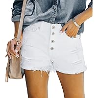 ZOLUCKY Women's Casual Summer Denim Shorts Mid Waisted Stretchy Ripped Jean Shorts with Pockets