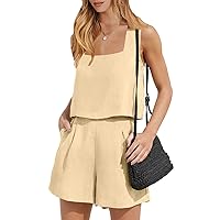 ANRABESS Women Linen 2 Two Piece Outfits Crop Shorts Set 2024 Summer Vacation Beach Clothes Lounge Matching Trendy Set