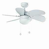 Faro Barcelona Palao 33180 – Fan with Light, 40 W, Steel, MDF Blades and Opal Glass Diffuser, White