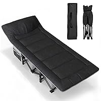 ATORPOK Camping Cot for Adults Most Comfortable with Pad and Pillow, Portable Folding Bed for Sleeping with Mattress Supports 450 lbs,Outdoor Camping and Indoor Lunch Break(Black)