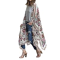 CASURESS Women's Sheer Chiffon Blouse Tops Kimono Cardigan Floral Loose Cover Ups Outwear Plus Size