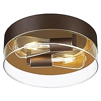 zeyu 11 Inch Ceiling Lighting Fixture, 2-Light Farmhouse Ceiling Light for Bedroom Living Room with Clear Glass Shade, Oil Rubbed Bronze Finish with Gold Inside, ZSL84F ORB