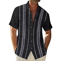 WENKOMG1 Mens Cuban Shirt Summer Short Sleeve Button Down Graphic Tee Vacation Hawaiian Style Guayabera Shirt