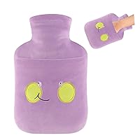samply 2L Hot Water Bottle with Hand Pocket Cover, Hot Water Bagwith Cute Fleece Cover, for Hot and Cold Compress, Purple Monster
